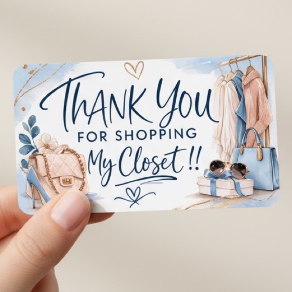 50 Soft Blue Thank You Cards for Small Business | Poshmark Closet Inserts 3.5x2